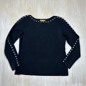 Acorn Long Sleeve Black Button Detailing Modest Pullover Office Sweatshirt Large